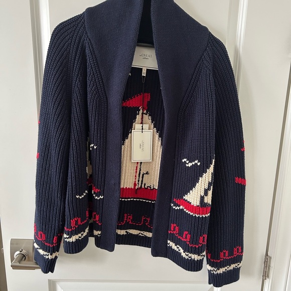 New The Great Lodge Sailboat Cardigan Size 3 Large - Picture 5 of 8